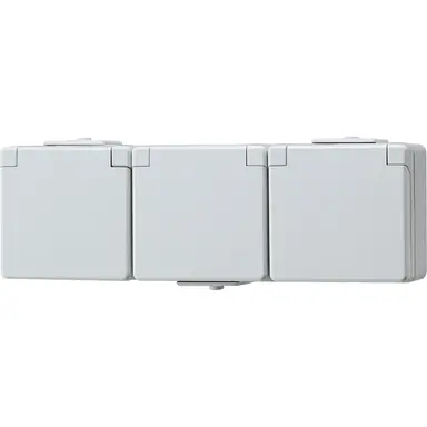 JUNG 623 NW wandcontactdoos randaarde 3-voudig horizontaal met klapdeksel opbouw IP44 WG600
