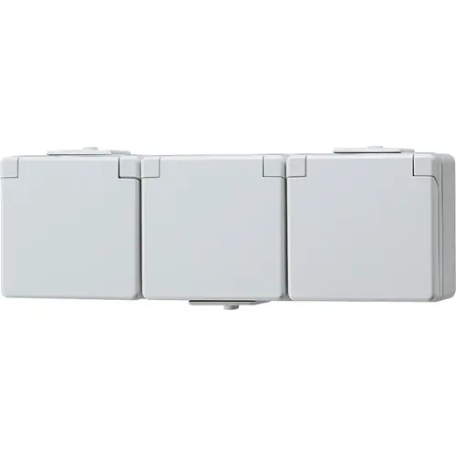 JUNG 623 NW wandcontactdoos randaarde 3-voudig horizontaal met klapdeksel opbouw IP44 WG600