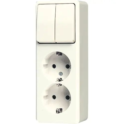 JUNG 625 A opbouw combinatie serieschakelaar/2x wandcontactdoos randaarde AP600 creme