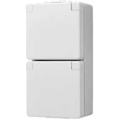 JUNG 622 NV wandcontactdoos 2-voudig randaarde met klapdeksel verticaal opbouw IP44 WG600