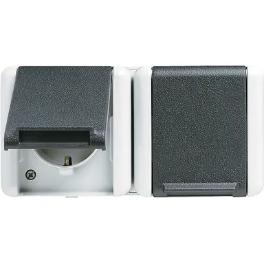 JUNG 8220 W wandcontactdoos 2-voudig randaarde opbouw IP44 horizontaal WG800