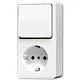 JUNG 676 A WW opbouw combinatie wisselschakelaar/wandcontactdoos randaarde AP600 alpine wit