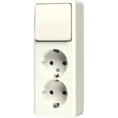 JUNG 626 A opbouw combinatie wisselschakelaar/2x wandcontactdoos randaarde AP600 creme