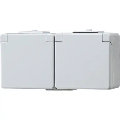 JUNG 622 NW wandcontactdoos 2-voudig randaarde met klapdeksel horizontaal opbouw IP44 WG600
