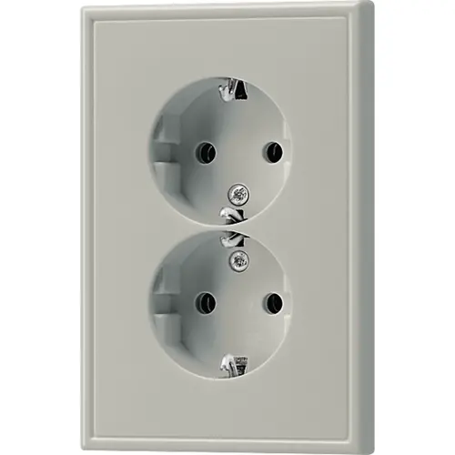 JUNG ES 5015 KI-L wandcontactdoos 2-voudig randaarde Safety+ voor ovale 1,5 inbouwdoos LS990 edelstaal