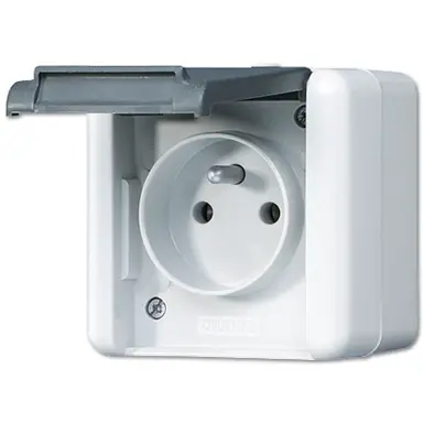JUNG 821 FKIW wandcontactdoos met aardingspen Frans-Belgisch systeem opbouw IP44 WG800