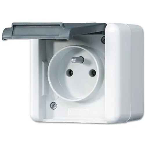 JUNG 821 FKIW wandcontactdoos met aardingspen Frans-Belgisch systeem opbouw IP44 WG800
