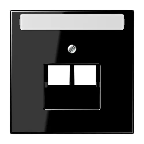 JUNG LS 969-2 NAUA SW centraalplaat 2-voudig met tekstvenster tbv RJ45 wandcontactdoos LS990 zwart glans