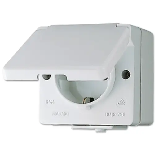 JUNG 620 W wandcontactdoos randaarde met klapdeksel opbouw IP44 WG600