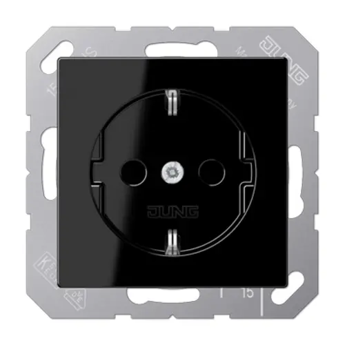 JUNG A 1520 NKI SW wandcontactdoos randaarde Safety+ A-range zwart glans