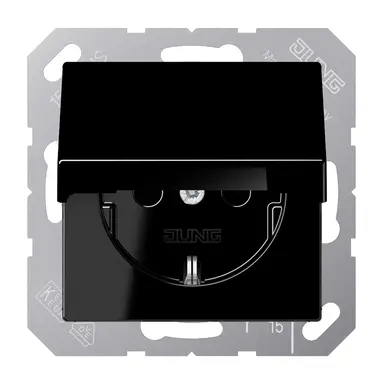 JUNG A 1520 NKIKL SW wandcontactdoos randaarde Safety+ klapdeksel A-range zwart glans