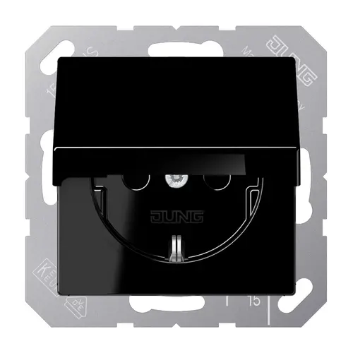 JUNG A 1520 NKIKL SW wandcontactdoos randaarde Safety+ klapdeksel A-range zwart glans