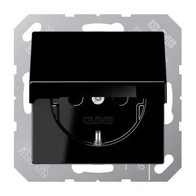 JUNG A 1520 NKL SW wandcontactdoos randaarde klapdeksel A-range zwart glans