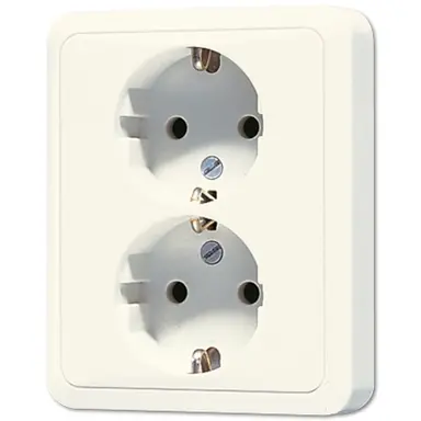 JUNG 5020 NKIU wandcontactdoos 2-voudig randaarde Safety+ voor enkele inbouwdoos CD500 creme