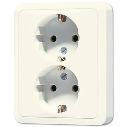 JUNG 5020 NKIU wandcontactdoos 2-voudig randaarde Safety+ voor enkele inbouwdoos CD500 creme