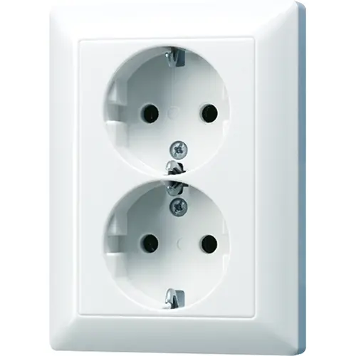 JUNG AS 5022 NU WW wandcontactdoos 2-voudig randaarde voor enkele inbouwdoos met schroefklemmen AS500 alpine wit