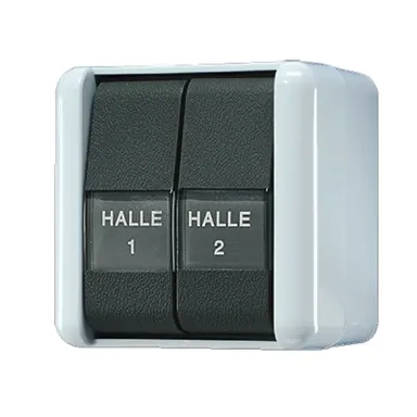 JUNG 835 NAW drukcontact 2-voudig 2 maakcontact met tekstvensters opbouw IP44 WG800