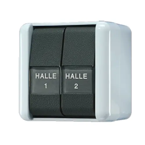 JUNG 835 NAW drukcontact 2-voudig 2 maakcontact met tekstvensters opbouw IP44 WG800