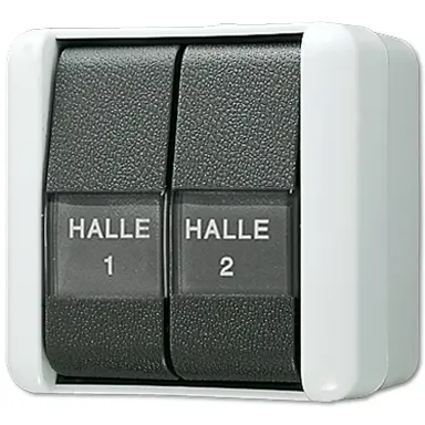 JUNG 839 NAW drukcontact 2-voudig 2 wisselcontact met tekstvensters opbouw IP44 WG800