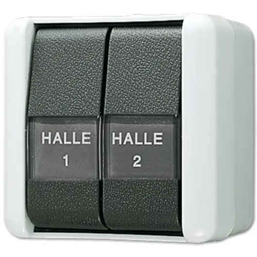JUNG 839 NAW drukcontact 2-voudig 2 wisselcontact met tekstvensters opbouw IP44 WG800