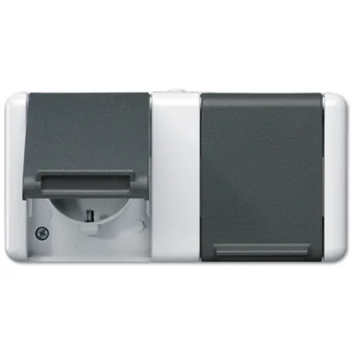 JUNG 8220-1 W wandcontactdoos 2-voudig randaarde opbouw met midden afdekking IP44 horizontaal WG800