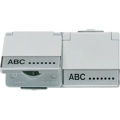 JUNG 622 NAWW wandcontactdoos 2-voudig randaarde met klapdeksel en tekstkader opbouw IP44 WG600