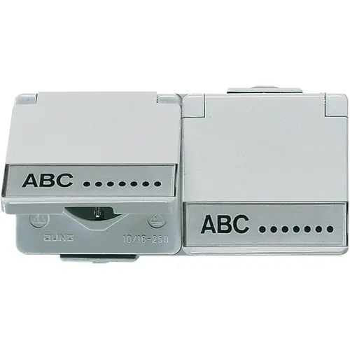 JUNG 622 NAWW wandcontactdoos randaarde 2-voudig met klapdeksel en tekstkader opbouw IP44 WG600