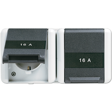 JUNG 8220 NAW wandcontactdoos 16A 2-voudig randaarde opbouw IP44 horizontaal WG800