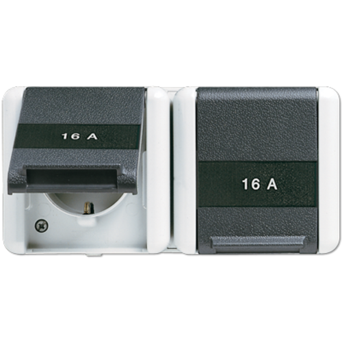 JUNG 8220 NAW wandcontactdoos 16A 2-voudig randaarde opbouw IP44 horizontaal WG800