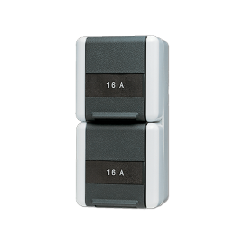 JUNG 822 NAW wandcontactdoos 16A 2-voudig randaarde opbouw IP44 verticaal WG800