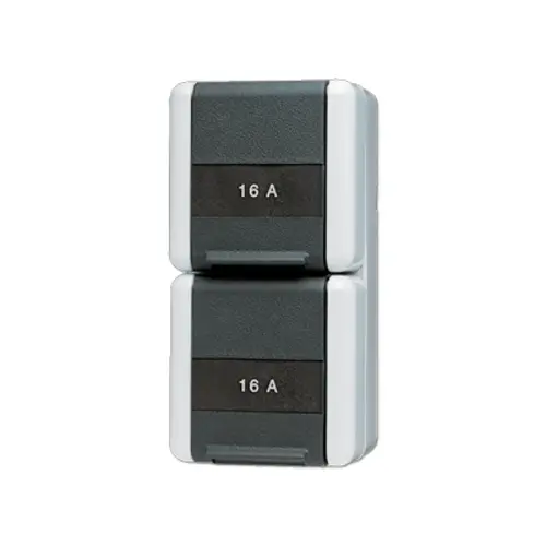 JUNG 822 NAW wandcontactdoos 16A 2-voudig randaarde opbouw IP44 verticaal WG800