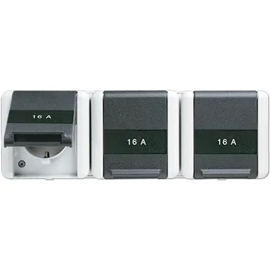 JUNG 8230 NAW wandcontactdoos 3-voudig randaarde tekstvenster opbouw IP44 horizontaal WG800