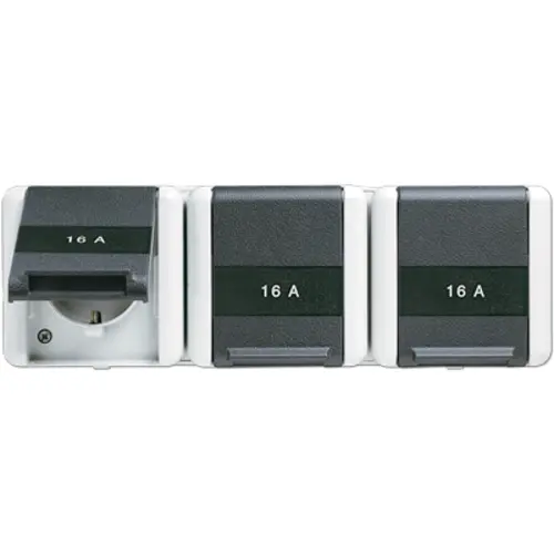 JUNG 8230 NAW wandcontactdoos 3-voudig randaarde tekstvenster opbouw IP44 horizontaal WG800
