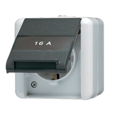 JUNG 820 NAW wandcontactdoos randaarde 16A 1-voudig tekstvenster opbouw IP44 horizontaal WG800