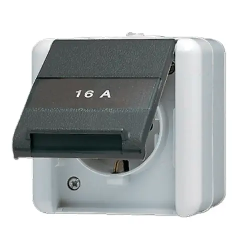 JUNG 820 NAW wandcontactdoos randaarde 16A 1-voudig tekstvenster opbouw IP44 horizontaal WG800