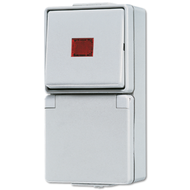 JUNG 676 KOW combinatie wisselschakelaar /wandcontactdoos randaarde met controleverlichting opbouw IP44 WG600