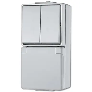 JUNG 675 W combinatie serieschakelaar/wandcontactdoos randaarde dubbele wip opbouw IP44 WG600