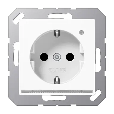 JUNG A 1520-O WW LNW wandcontactdoos randaarde Safety+ met LED-oriëntatieverlichting en lichtsensor A-range alpine wit