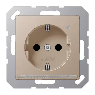 JUNG A 1520-O CH LNW wandcontactdoos randaarde Safety+ met LED-oriëntatieverlichting en lichtsensor A-range champagne