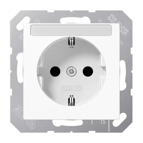 JUNG A 1520 NBFKINA WW wandcontactdoos randaarde Safety+ met tekstvenster A-range alpine wit