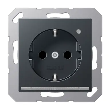 JUNG A 1520-O ANM LNW wandcontactdoos randaarde Safety+ met LED-oriëntatieverlichting en lichtsensor A-range antraciet mat