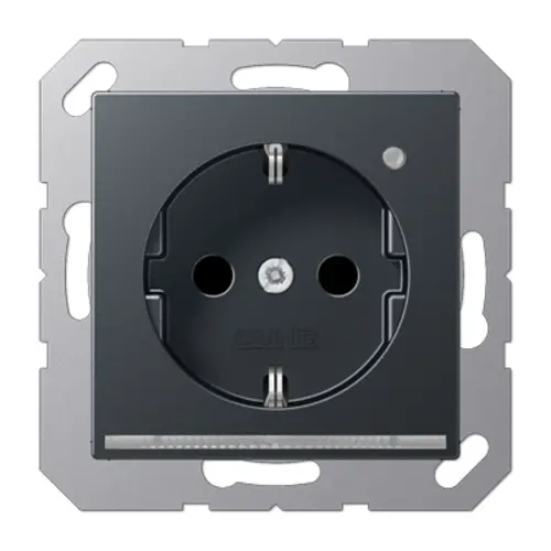 JUNG A 1520-O ANM LNW wandcontactdoos randaarde Safety+ met LED-oriëntatieverlichting en lichtsensor A-range antraciet mat