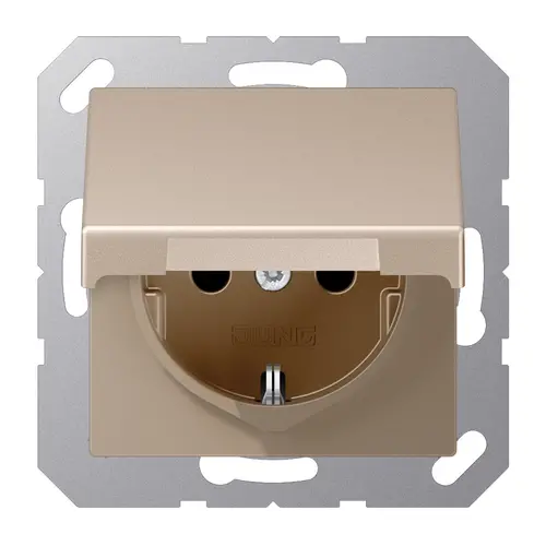 JUNG A 1520 NBFKIKLCH wandcontactdoos randaarde Safety+ met klapdeksel A-range champagne