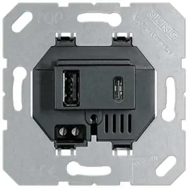 JUNG USB 15 CA SW USB-lader 2-voudig type A en type C totaal 3000mA zwart glans