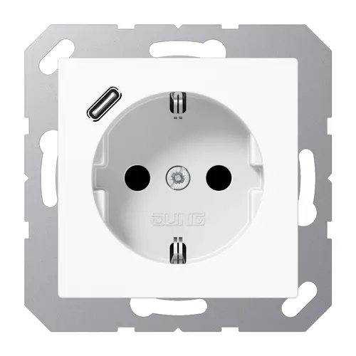 JUNG A 1520-18 C WW wandcontactdoos randaarde Safety+ met USB-C A-range alpine wit