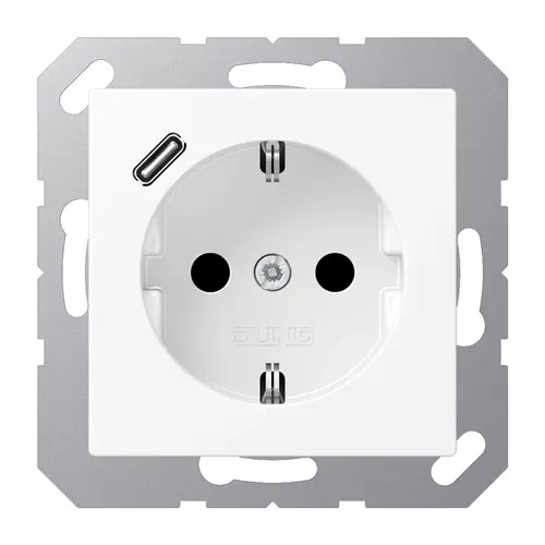 JUNG A 1520-18 C WWM wandcontactdoos randaarde Safety+ met USB-C A-range sneeuwwit mat