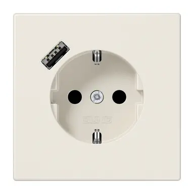 JUNG LS 1520-18 A wandcontactdoos randaarde Safety+ met USB-A LS990 creme