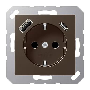 JUNG A 1520-15 CA MO wandcontactdoos randaarde Safety+ met USB type A en C A-range mokka