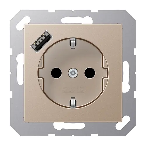 JUNG A 1520-18 A CH wandcontactdoos randaarde Safety+ met USB-A A-range champagne