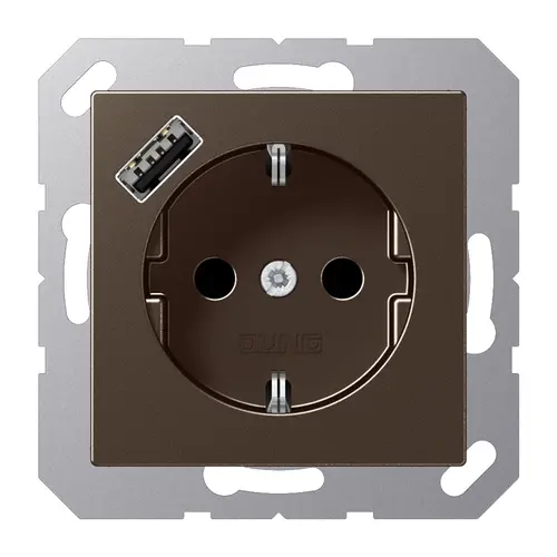 JUNG A 1520-18 A MO wandcontactdoos randaarde Safety+ met USB-A A-range mokka